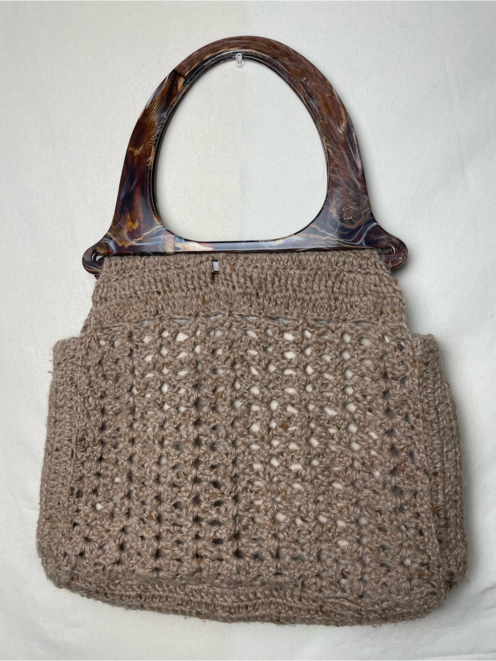 Vintage Crochet Tote with Tortoiseshell Handles